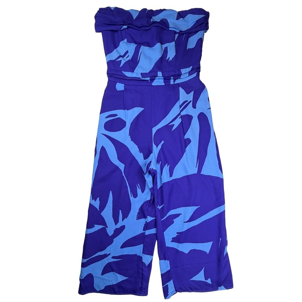 Sugarlips Blue Abstract Floral Strapless Wide Leg Jumpsuit NWT Small